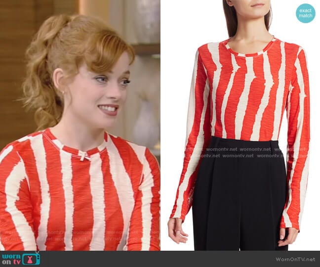 Zebra Stripe Long Sleeve T-Shirt by Proenza Schouler worn by Jane Levy on Live with Kelly and Ryan