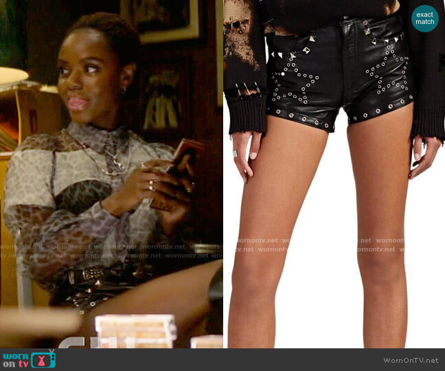 r13 5 Pocket Leather Eyelet Shorts worn by Josie McCoy (Ashleigh Murray) on Katy Keene