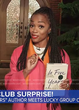 Rachel Lindsay’s pink and orange coat on Good Morning America