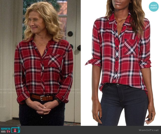 Rails Hunter Shirt in Crimson Navy worn by Vanessa Baxter (Nancy Travis) on Last Man Standing