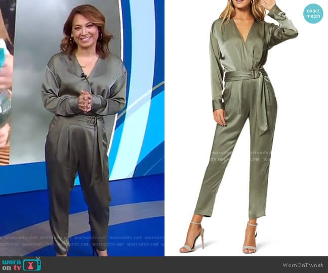 Crosby Long Sleeve Satin Jumpsuit by Ramy Brook worn by Ginger Zee on Good Morning America