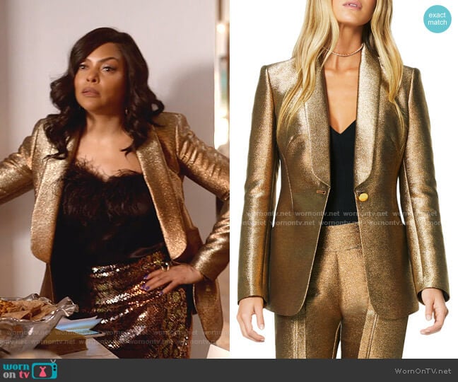 Dahlia Metallic Shawl-Collar Jacket by Ramy Brook worn by Cookie Lyon (Taraji P. Henson) on Empire