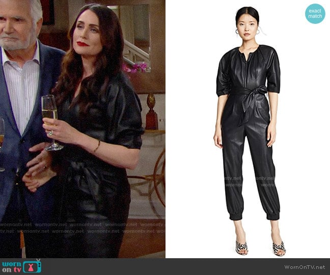 Rebecca Taylor Vegan Leather Jumpsuit worn by Quinn Fuller (Rena Sofer) on The Bold and the Beautiful