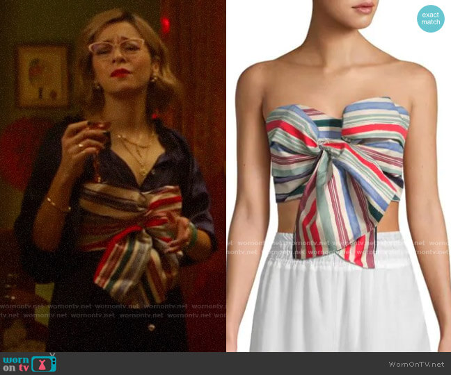 Red Carter Perth Striped Strapless Cropped Top worn by Pepper Smith (Julia Chan) on Katy Keene