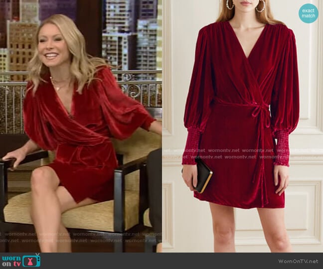 Boheme Velvet Wrap Dress by Reformation worn by Kelly Ripa on Live with Kelly and Mark