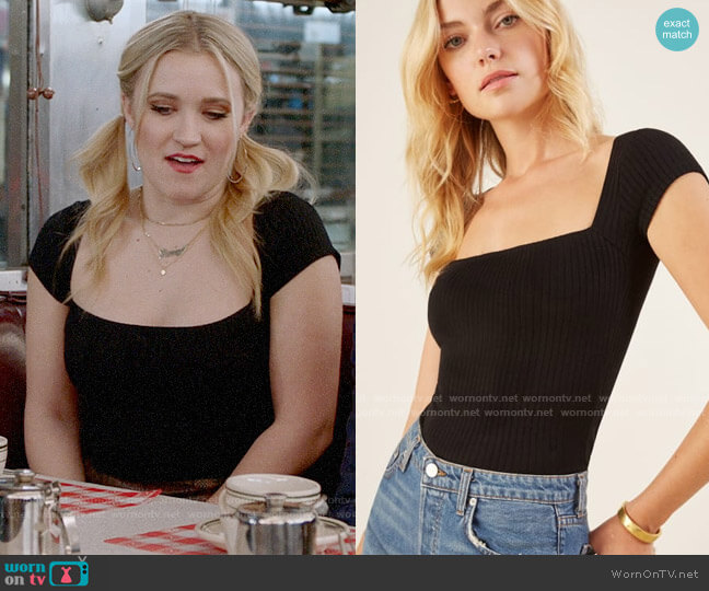 Reformation Bardot Top worn by Roxy Doyle (Emily Osment) on Almost Family