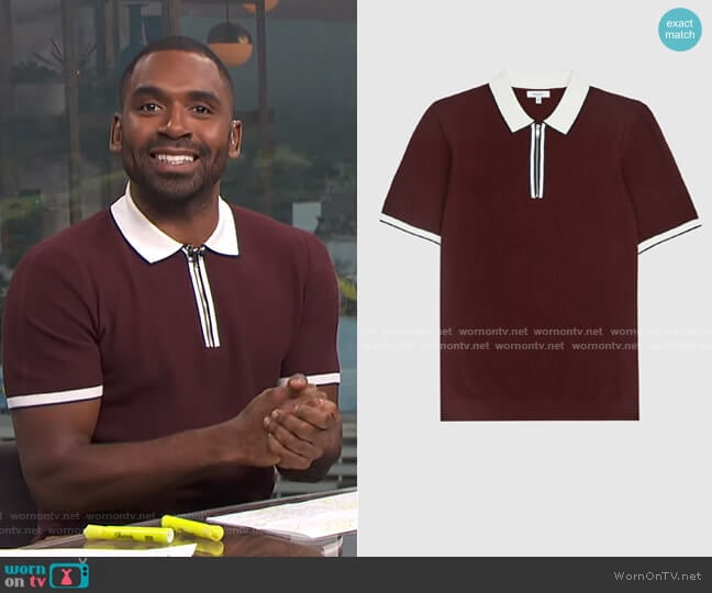 Tobago Tipped Zip Polo by Reiss worn by Justin Sylvester on E! News