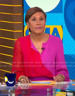 Robin’s red and pink two-tone blouse on Good Morning America