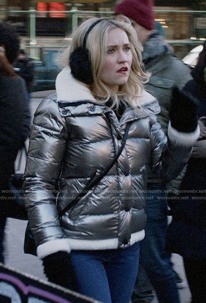 Roxy's silver puffer jacket on Almost Family