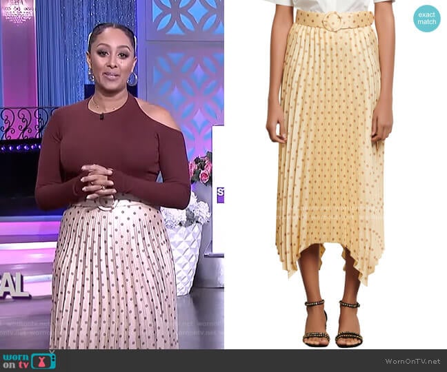 Polka Dot Pleat Skirt by Sandro worn by Tamera Mowry on The Real