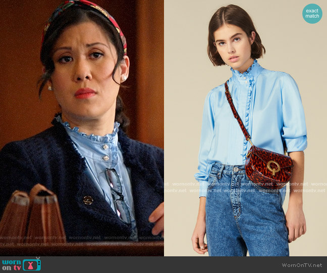 Sandro Silk Shirt Edged With Ruffles worn by Sherri Kansky (Ruthie Ann Miles) on All Rise