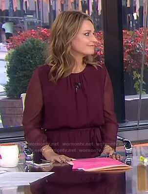 Savannah’s burgundy sheer-sleeve dress on Today