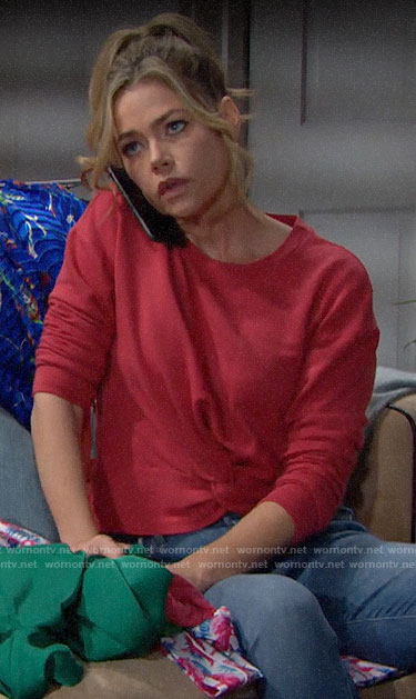 Shauna’s red twist front sweatshirt on The Bold and the Beautiful