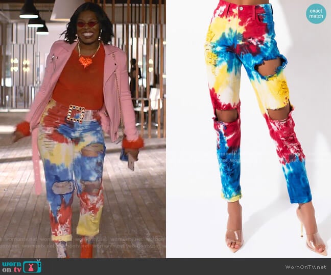 Circus Tie Dye High Rise Straight Leg Jeans by Akira Label worn by Porsha Taylor (Ta'Rhonda Jones) on Empire