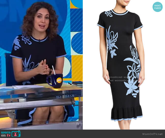 Leah Floral Jacquard Short-Sleeve Dress by Shoshanna worn by Cecilia Vega on Good Morning America