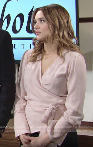 Summer’s blush pink wrap blouse on The Young and the Restless