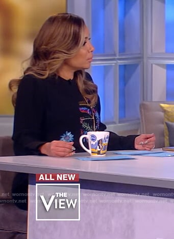 Sunny’s black floral embroidered dress on The View