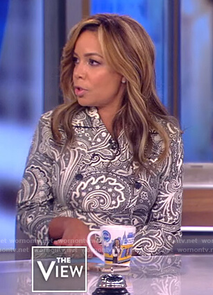 Sunny’s gray paisley double breasted dress on The View