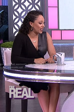 Tamera’s black asymmetric v-neck dress on The Real