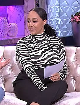 Tamera’s zebra print turtleneck top on The Real