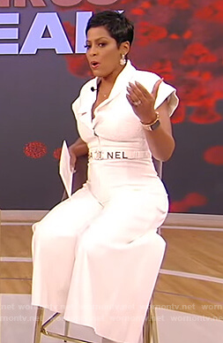 Tamron’s white jumpsuit on Tamron Hall Show