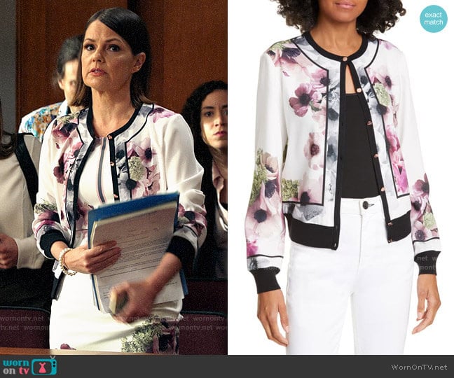 Ted Baker Neopolitan Border Cardigan worn by Maggie Palmer (Suzanne Cryer) on All Rise