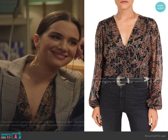 Tanger Paisley Silk-Blend Top by The Kooples worn by Jane Sloan (Katie Stevens) on The Bold Type