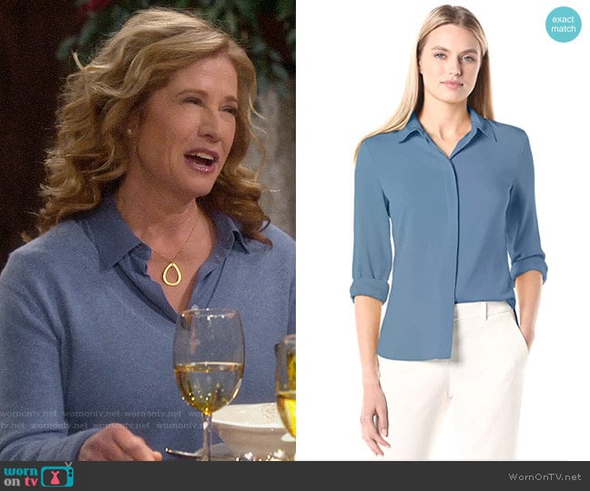 Theory Classic Fitted Shirt in Cornflower worn by Vanessa Baxter (Nancy Travis) on Last Man Standing