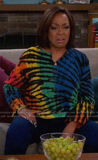 Tina's rainbow tie dye long sleeve tee on The Neighborhood