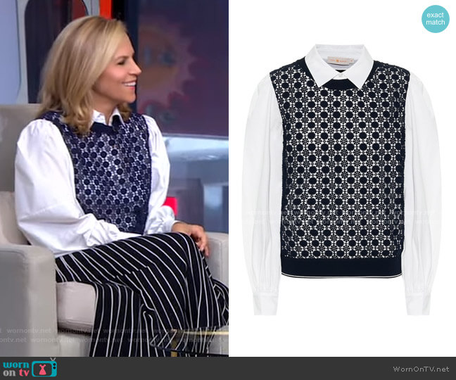 Crochet-Paneled Cotton-Blend Shirt by Tory Burch worn by Tory Burch on GMA