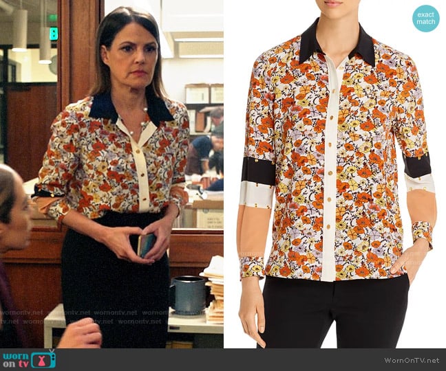 WornOnTV: Maggie's floral studded blouse on All Rise | Suzanne Cryer |  Clothes and Wardrobe from TV