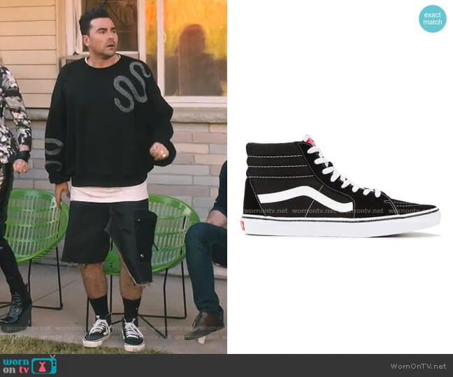 Black Sk8 Hi Sneakers by Vans worn by David Rose (Daniel Levy) on Schitts Creek