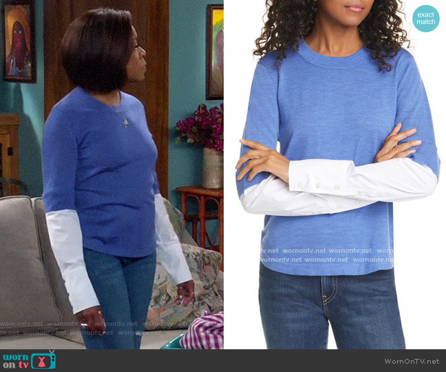 WornOnTV: Tina’s blue layered sweater on The Neighborhood | Tichina ...