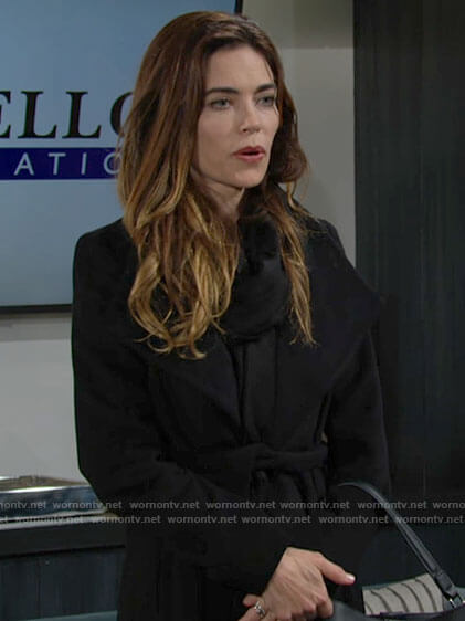 Victoria's black wrap coat on The Young and the Restless