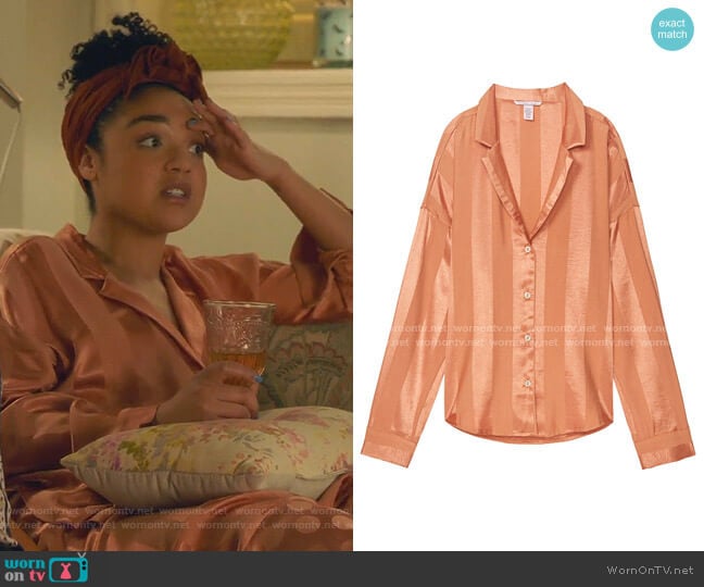 Striped Satin Top by Victoria's Secret worn by Kat Edison (Aisha Dee) on The Bold Type