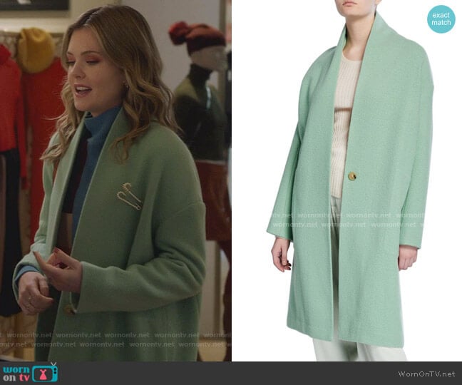 Collarless Long Wool Coat by Vince worn by Sutton (Meghann Fahy) on The Bold Type