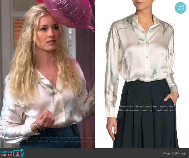 Vince Iris Floral Print Silk Blouse worn by Gemma (Beth Behrs) on The Neighborhood