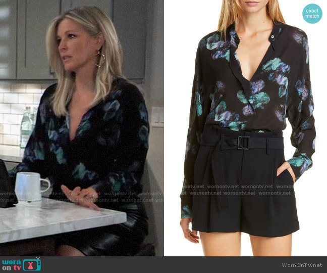 Vince Painted Floral Blouse worn by Carly Spencer (Laura Wright) on General Hospital