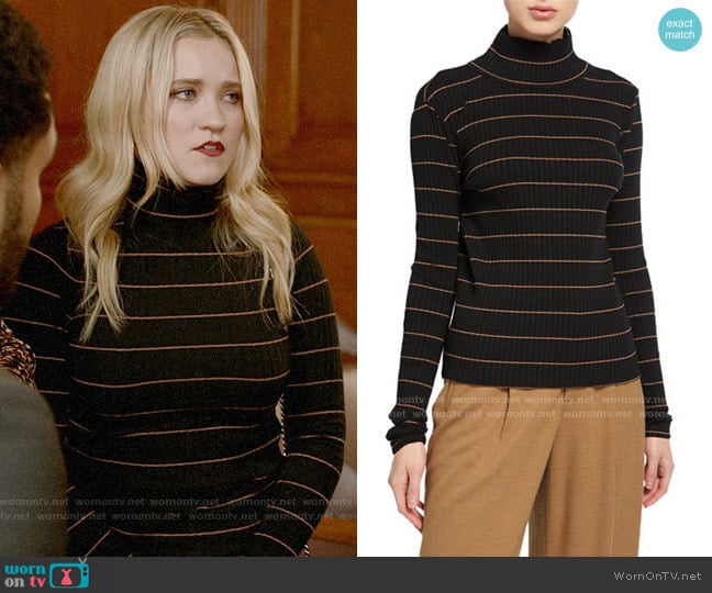 Roxy’s black striped turtleneck on Almost Family