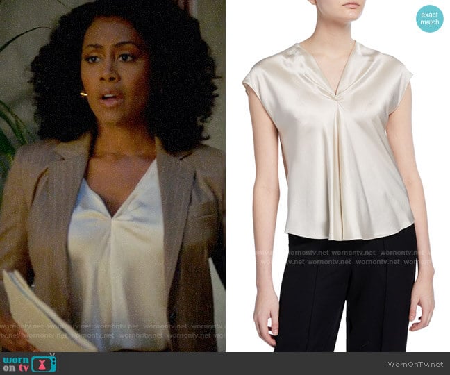 Vince V-Neck Sleeveless Drape Blouse worn by Lola Carmichael (Simone Missick) on All Rise