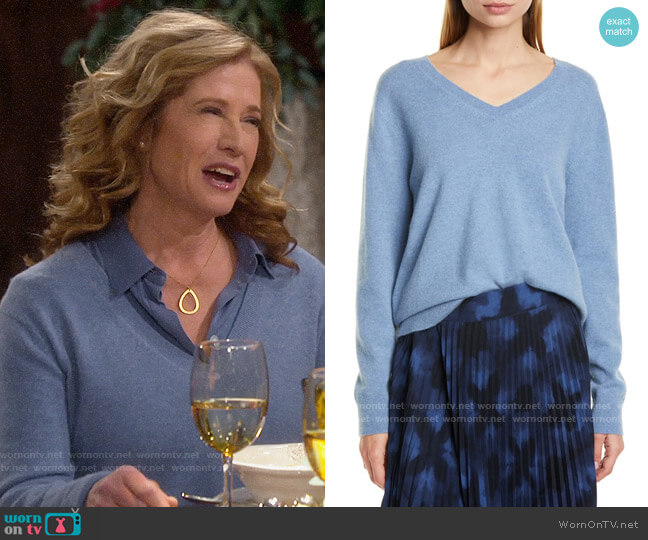 WornOnTV: Vanessa’s blue v-neck sweater and button down blouse on Last ...