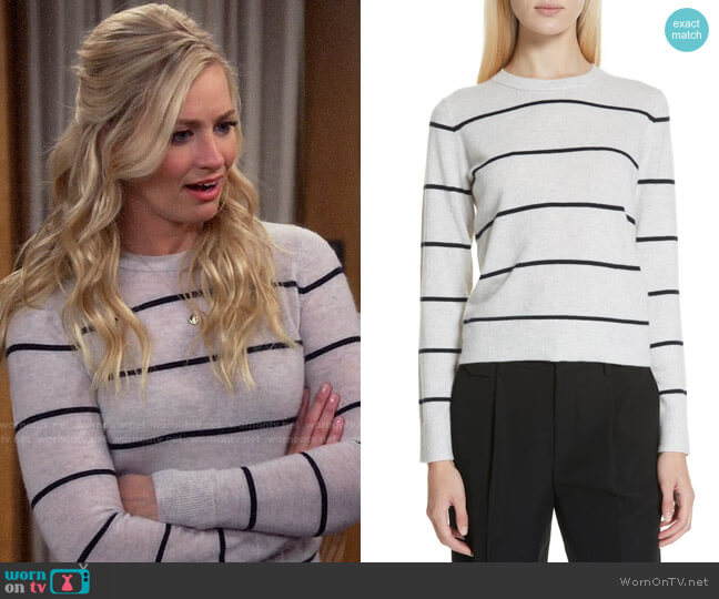 Vince Stripe Cashmere Sweater worn by Gemma (Beth Behrs) on The Neighborhood