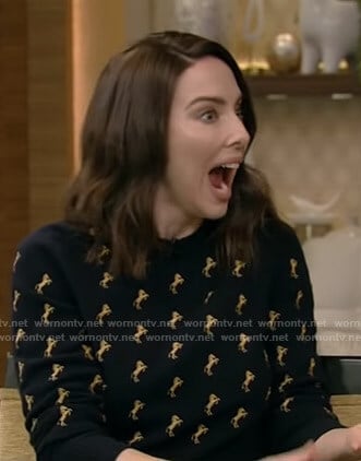 Whitney Cummings’s horse embroidered sweater on Live with Kelly and Ryan