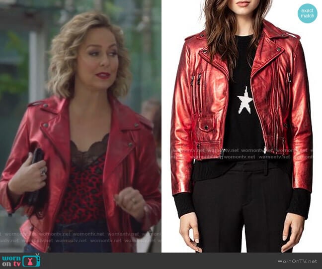 Lenni Metallic Leather Biker Jacket by Zadig & Voltaire worn by Jacqueline (Melora Hardin) on The Bold Type