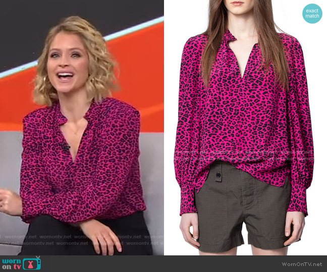 Titus Leopard Print Blouse by Zadig & Voltaire worn by Sara Haines on Good Morning America