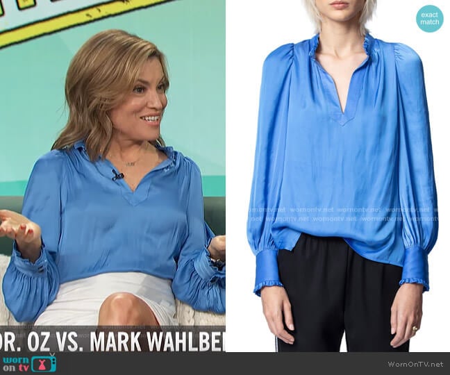 Titu Satin Blouse by Zadig & Voltaire worn by Kit Hoover on Access Hollywood