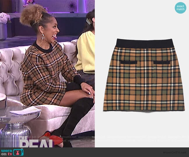 Plaid Knit Skirt by Zara worn by Amanda Seales on The Real