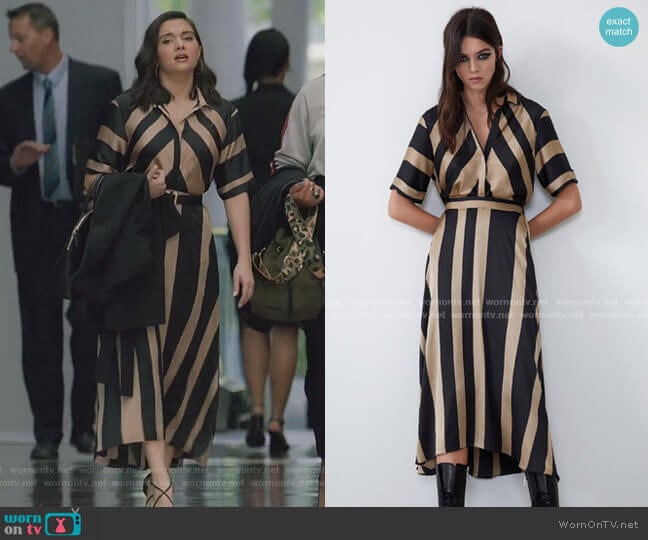 Satin Effetct Striped Dress by Zara worn by Jane Sloan (Katie Stevens) on The Bold Type