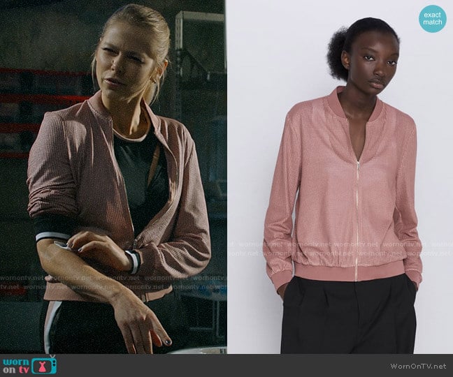 Zara Textured Weave Bomber Jacket  worn by Isobel Evans-Bracken (Lily Cowles) on Roswell New Mexico