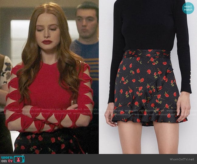 Zara Ruffled Printed Shorts worn by Cheryl Blossom (Madelaine Petsch) on Riverdale